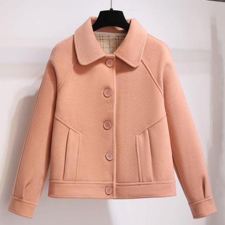 Warm Winter Wool Coat Ladies Hooded Plaid Overcoat Single Breasted Loose Mid Length Thick Jacket with Pockets for Travel Dating Commuting