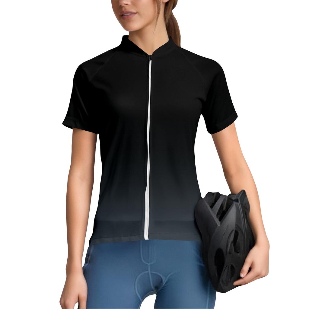 Completo da ciclismo da donna sfumato, maglia da ciclismo a maniche corte con 3 tasche posteriori, traspirante, ad asciugatura rapida, anti-umidità, striscia riflettente per il ciclismo