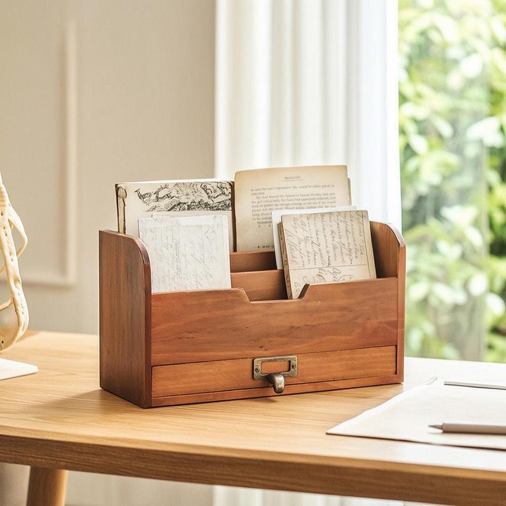 Desk Organizer with Drawer Vintage Mail Multi-Compartment