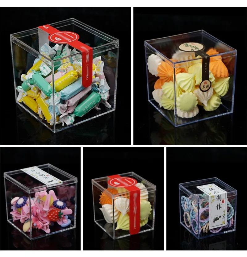 1Pc Transparent Acrylic Boxes With Cover Plastic Organizer Small Gift Square Packing Box Food Candy Storage Container For Home