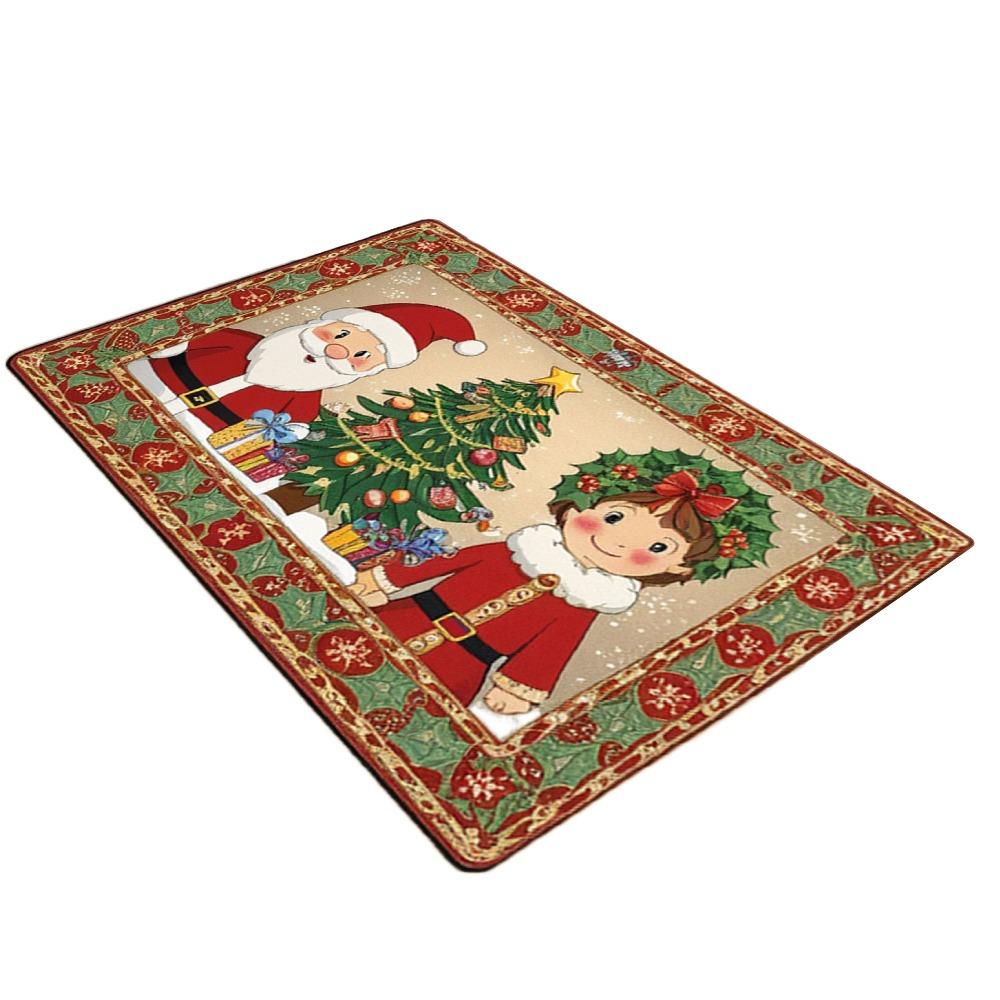 New Polyester Christmas Mat Non-Slip Santa Claus Outdoor Carpet Printed Xmas Doormat Living Room