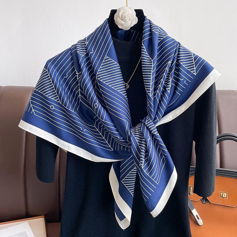 Luxury Brand Square Scarf Design Shawl Wrap 90cm Print Twill Silk Women Hijab Female Foulard Headband Bandana