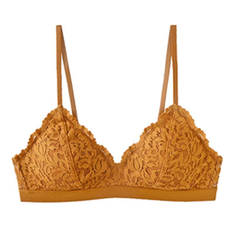 French Style Bra Women's Sexy Lace Triangle Cup Bra Gathering Without Steel Ring Bra Women's Thin Underwear Summer