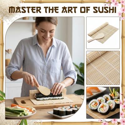 Bamboo Sushi Rolling Mat with Rice Paddle Set for Homemade Sushi Making Kitchen Tool Traditional Japanese Style