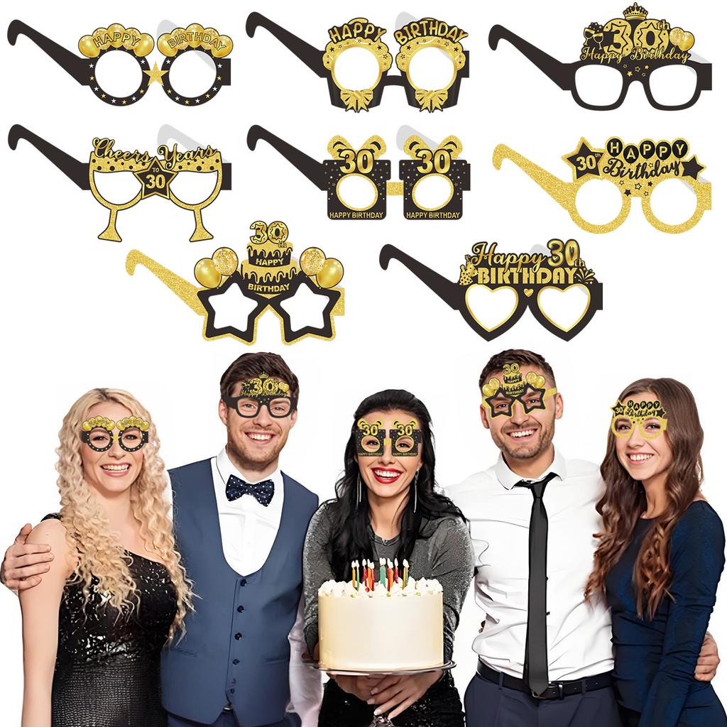 8Pcs18~ 80Th Birthday Party Decoration Glasses Birthday Party Atmosphere Photo Props