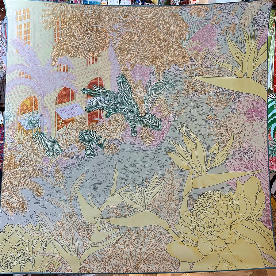 POBING Seide Kaschmir Schal Damen Handgerollte Schals Mode Druck Quadratische Schals Wickeltücher Damen Bandana Große Hijabs Weibliche Foulards