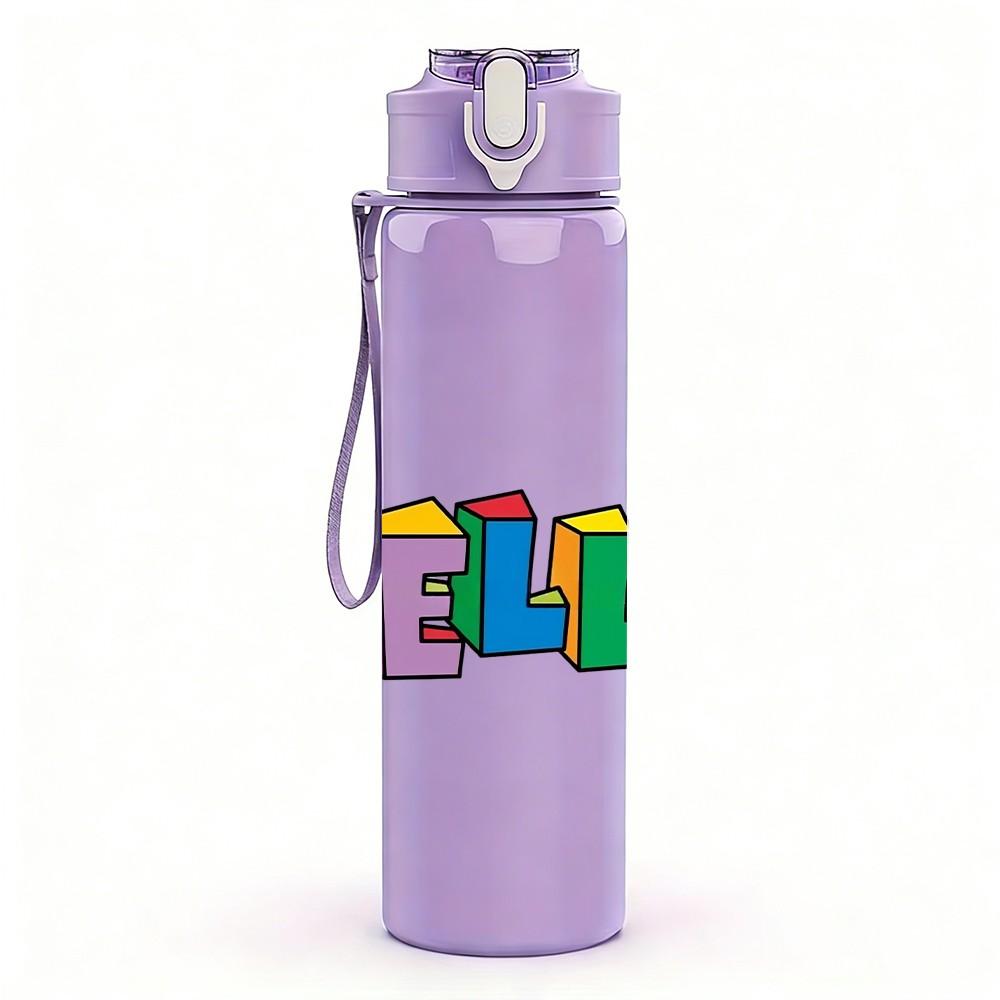 1PC Bold Color Hello Word Pattern 750ml Color Plastic Sports Water Bottle Leakproof Flip Straw Lid Suitable for Sports Office Home Use