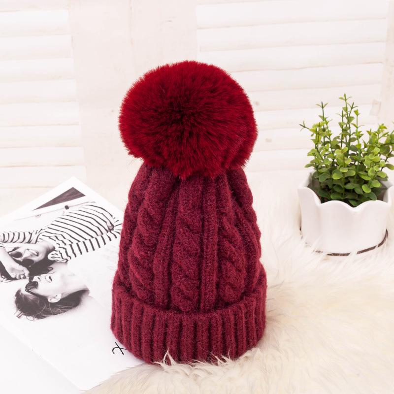 Plush Twist Wool Ball Woolen Hat for Women Winter Korean Style Thickened Button Knitted Hat Ear Protection Bag Head Hat Pullover Cold Hat
