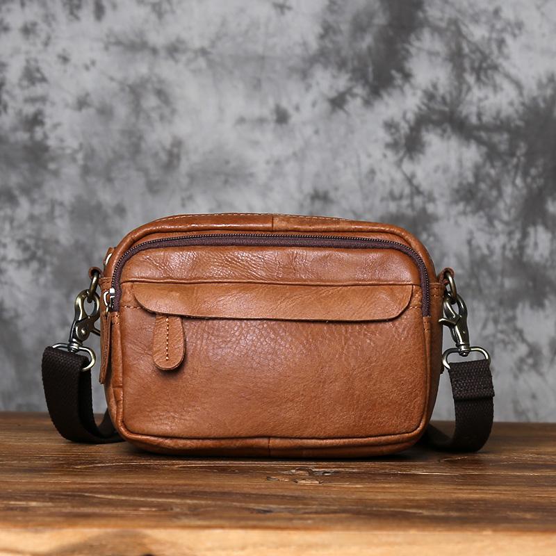 NZPJ Retro Genuine Leather Men s Shoulder Bag Casual Top Layer Cowhide Crossbody Bag Large Capacity Men s Waist Bag