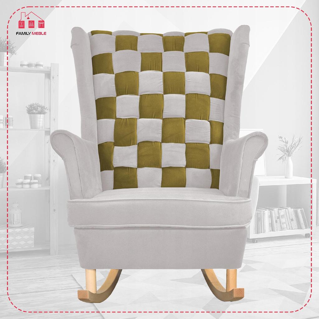 Carol Duo Family Furniture Wingback Rocking Chair Gray Green Checkered Olive