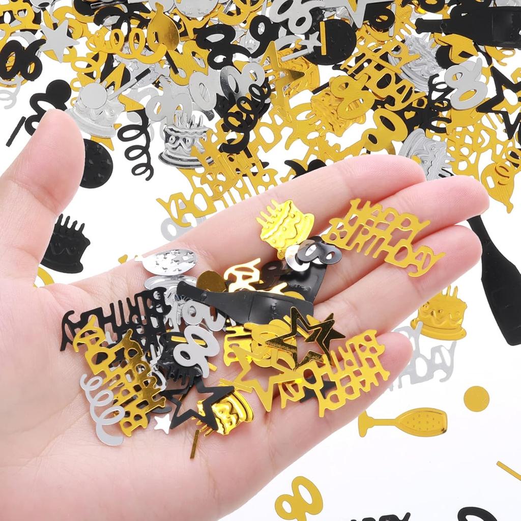 3000 Pieces Birthday Confetti Number 90 Glitter Confetti Birthday Cake Confetti Table Confetti Black Gold and Silver Party Decorations Supplies for