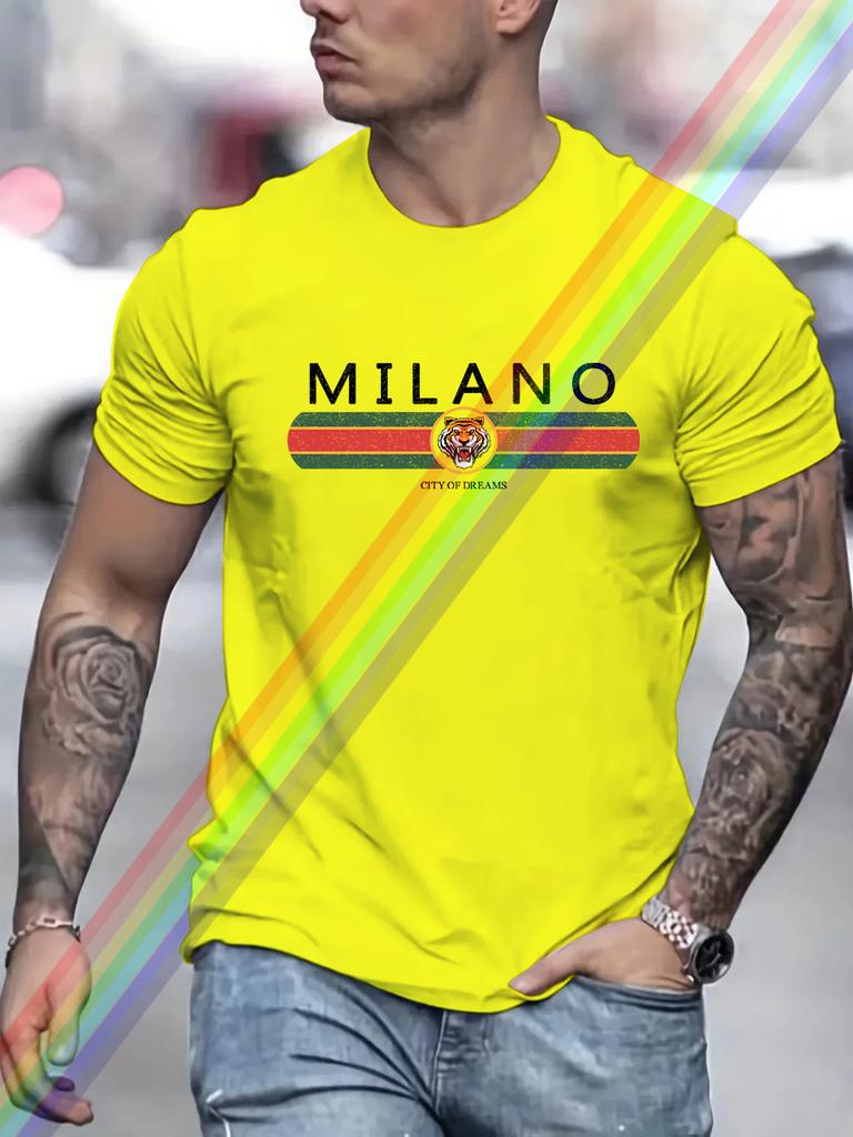 MILANO Print Men's Summer Vintage Casual Pure Cotton Oversized T-shirt Streetwear  Casual Fashion Style Clothing