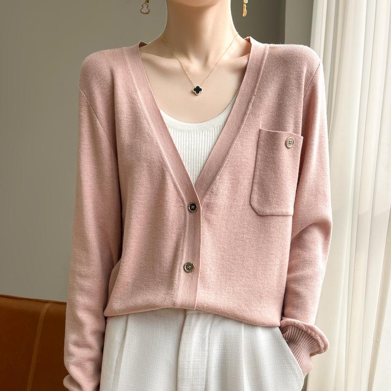 Long Sleeve Knitted Cardigan Women's Short Jacket Sweater High Design Niche Loose Thin V-Neck Top