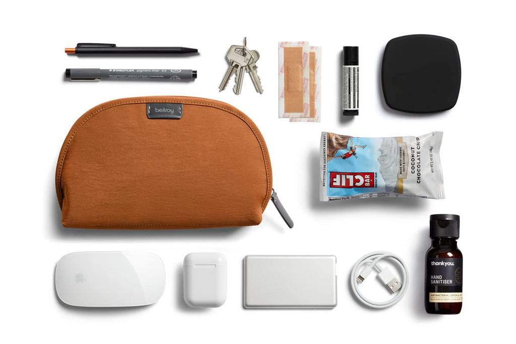 Bellroy Classic Everyday Leather and Woven Fabric Small Bronze Pouch, Kit, (Pens, Cables, Cosmetics, Items) -