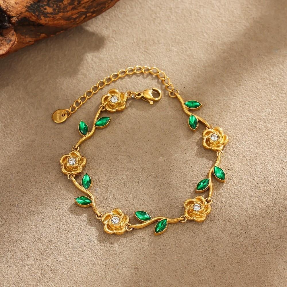 18K Gold Plated Stainless Steel Rose Bracelet Stackable Wrist Jewelry Stackable Layering Look