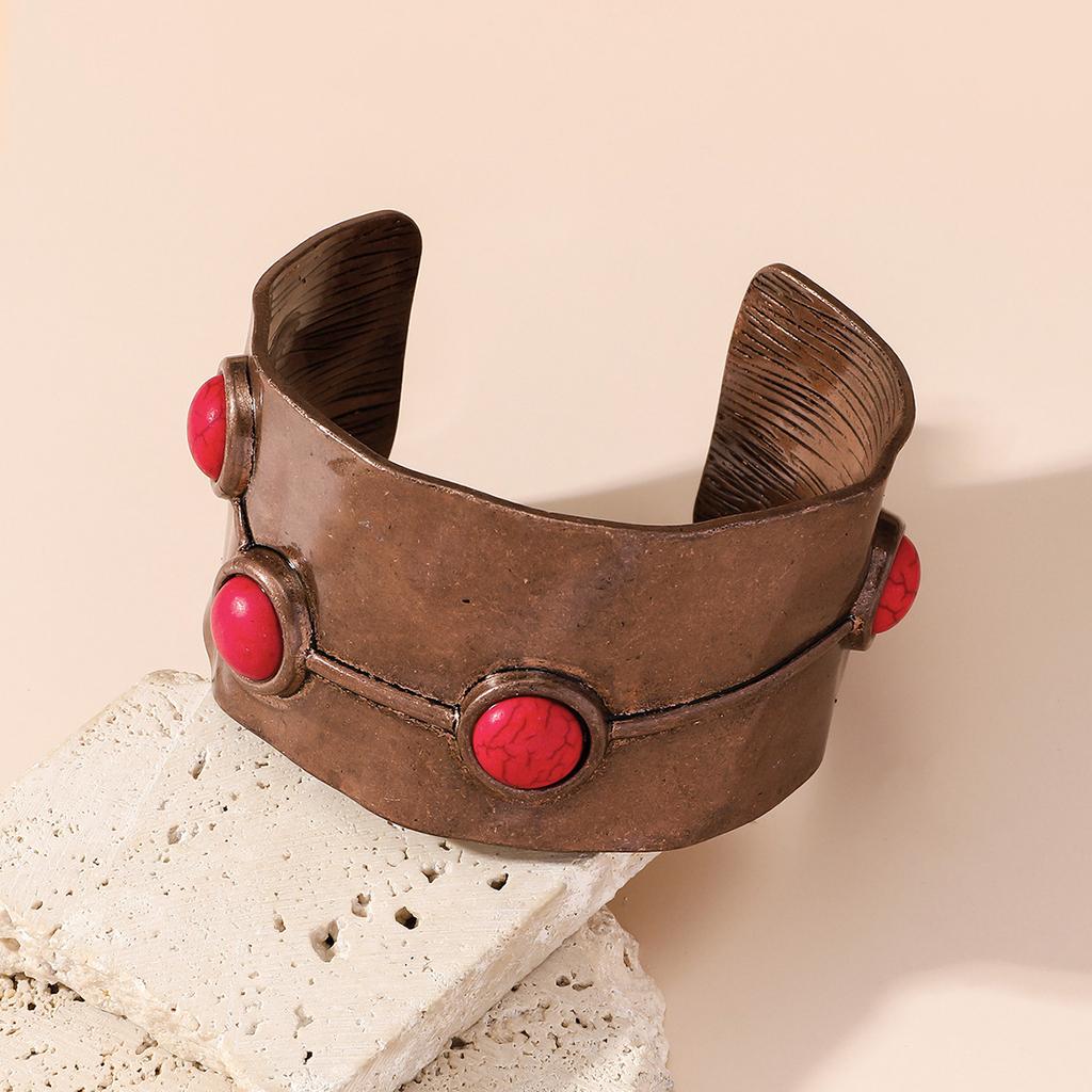 Cross Border Hot Retro Ethnic Style Inlaid Turquoise Bracelet For Women Of The Miao Ethnic Group Carved Into Old Bohemian Style Accessories