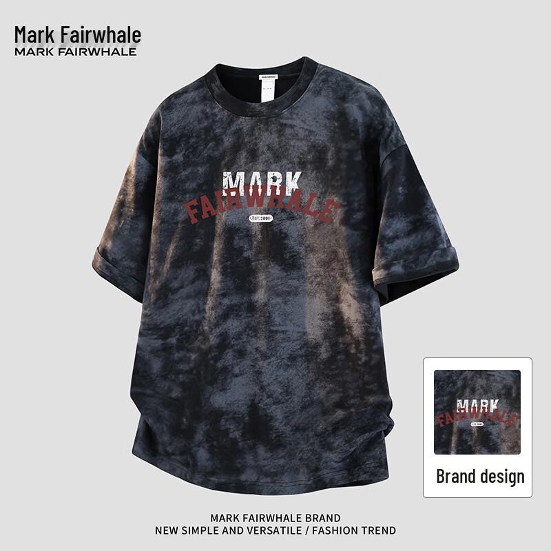 Mark Fairwhale Men s Letter Print Tie-Dye Loose Fit T-Shirt M