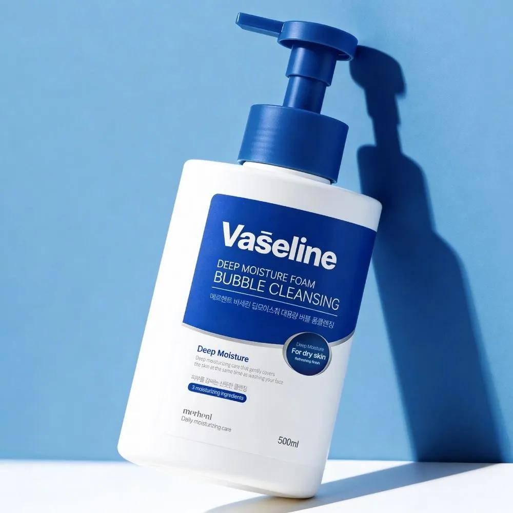 1+1+1 Merhent Vaseline Bubble Foam Cleansing 500ml Large Size Mildly Alkaline Cleansing Foam Facial Cleanser Foam