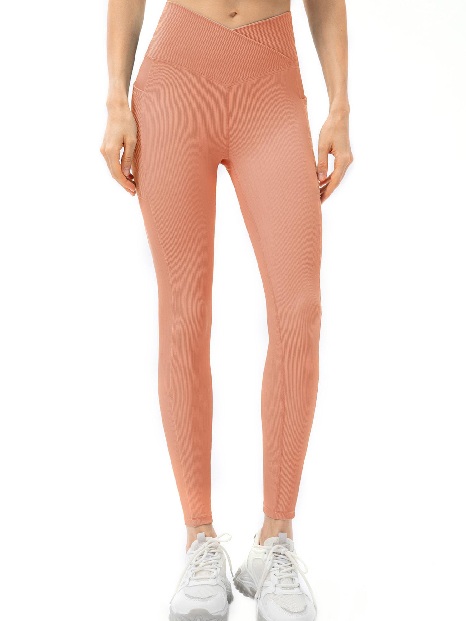 

Женские спортивные леггинсы, колготки для йоги с карманами, ребристые брюки для тренировок, бега, тренажерного зала S розовый