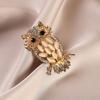 Brooch Golden Metal Owl Shape Brooch Pin with Warm Shell Texture 3D Design Rhinestone Inlay Badge Vintage Owl Accessory