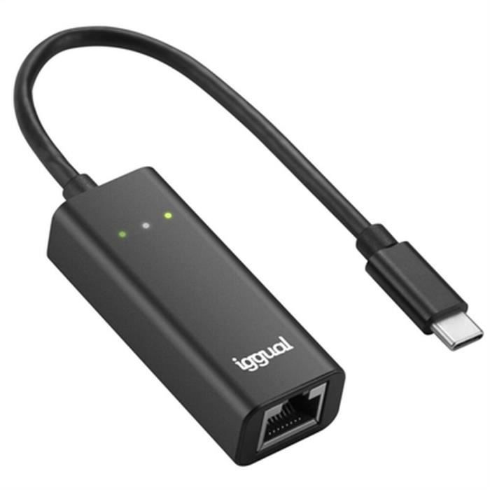 Adapteur réseau - iggual IGG317693 - RJ45 USB C - 1000 Mbps - Noir