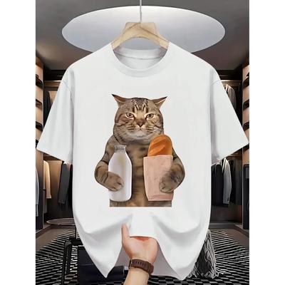 Men's Shopping Cat Meme Graphic T Shirt Cotton Tee Women Spring Summer Ironic Humor Weirdcor Sarcastic Hilarious Top