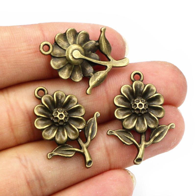 12pcs 27x19mm Bronze Antique Silver Plated Sunflower Handmade Charms Pendant