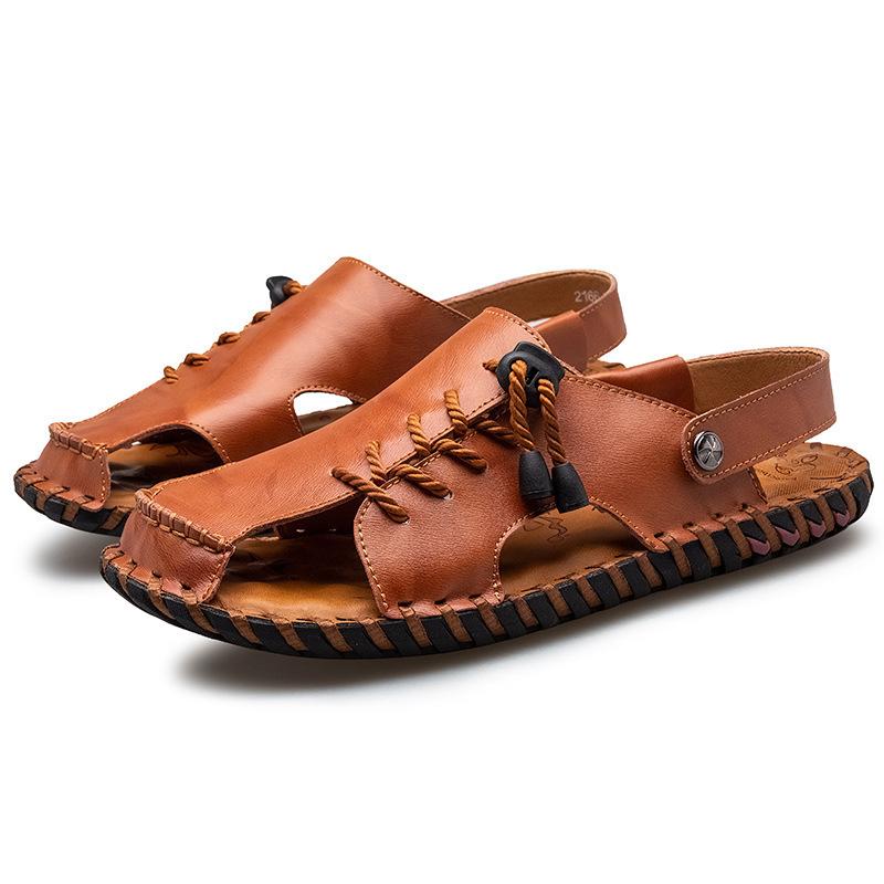 Leather Men Water Beach Sandals Summer Outdoor Casual Closed Toe Sports Sandals Non-slip Soft Hiking Wading Sneakers