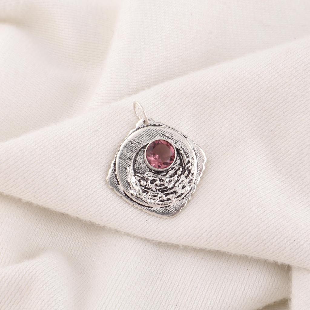 Rhodolite Gemstone Jewelry, Handmade Silver Pendant, 925 Solid Sterling Silver Pendant For Mother's Gift