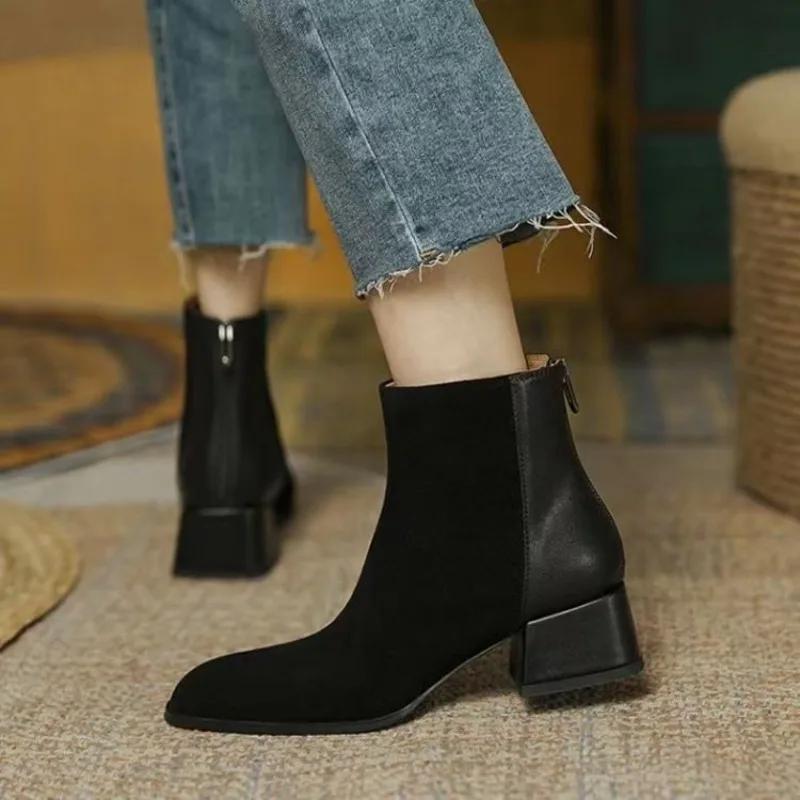 Fashion Chunky Heel Ankle Boots for Women French Style Plain Office Woman Short Shoes High Quality Chic and Elegant Footwear Y2k Booties