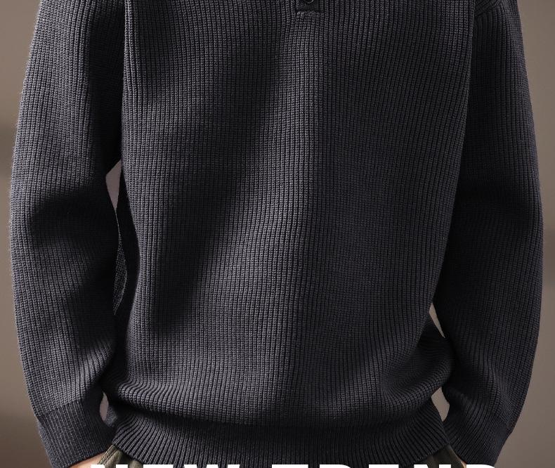 Men's Winter Heavyweight Henley Collar Retro Knit Sweater