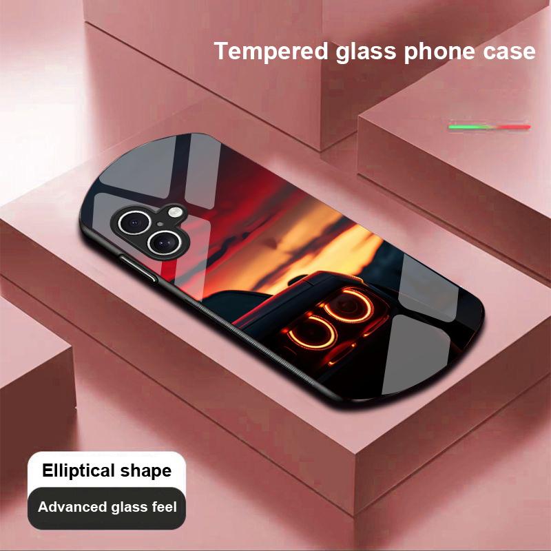 Schwarzer Apfelstein für Apple iPhone 16 11 13 15 14 Pro Max 12 Mini 7 8 Plus XR XS Elliptisch geformte Hülle aus gehärtetem Glas