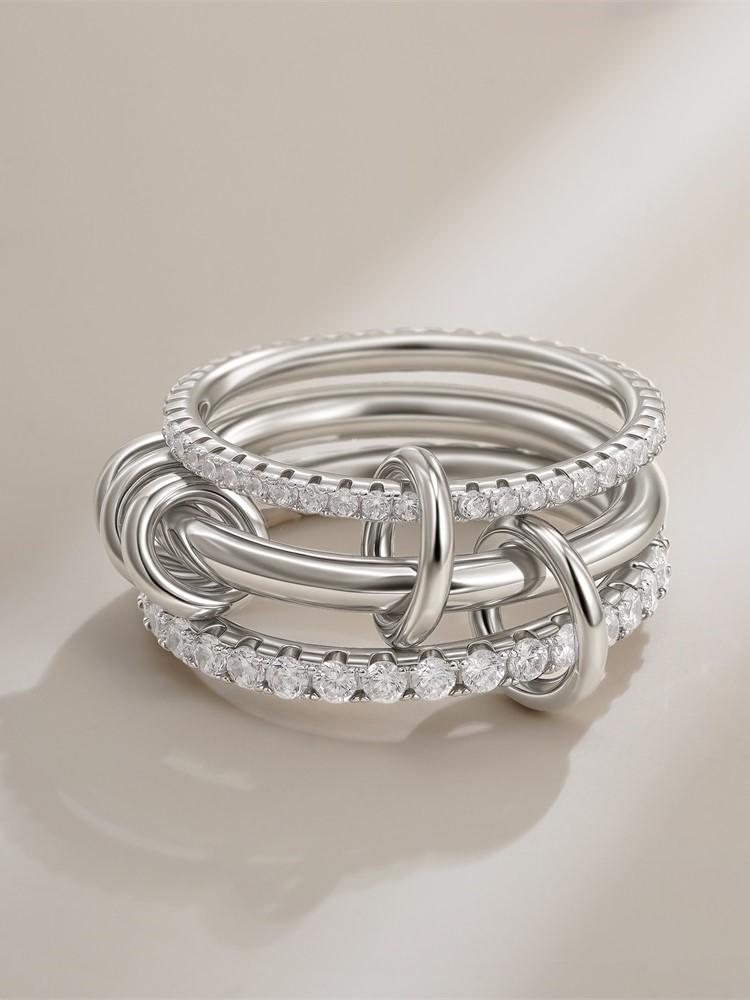 Luxury Gold Plated Cubic Zirconia Multilayer Rings Set for Women Mixed Color Stackable Finger Jewelry