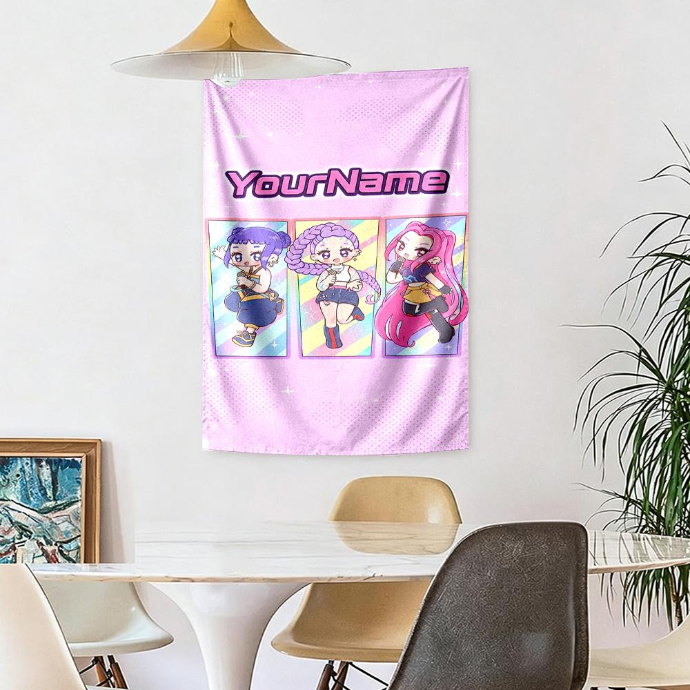 Demon Hunter Girls Custom Your Name Wall Decor Tapestry Art For Pet Memorial Birthdaywedding Party Backdrop Family Gift