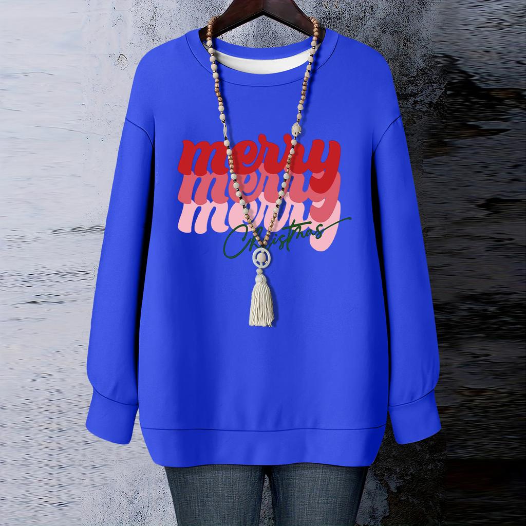 Ladies' Christmas Printed Round Neck Long Sleeved T-shirt Sweatshirt Top