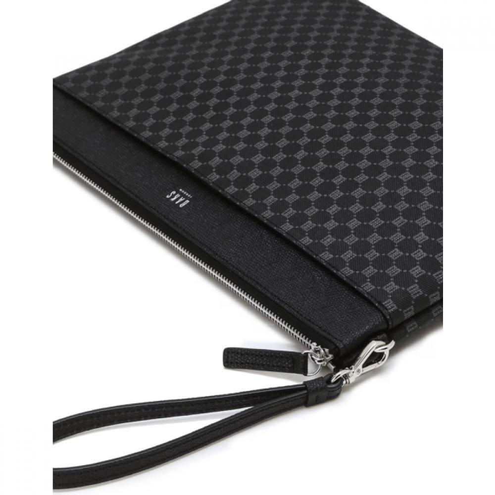 Daks Black Leather Dd Logo Pattern Large Clutch Bag Dbba2f466bk