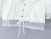 2025 Autumn Women's White Mesh Shirt with Doll Collar & Lace Puff Sleeves