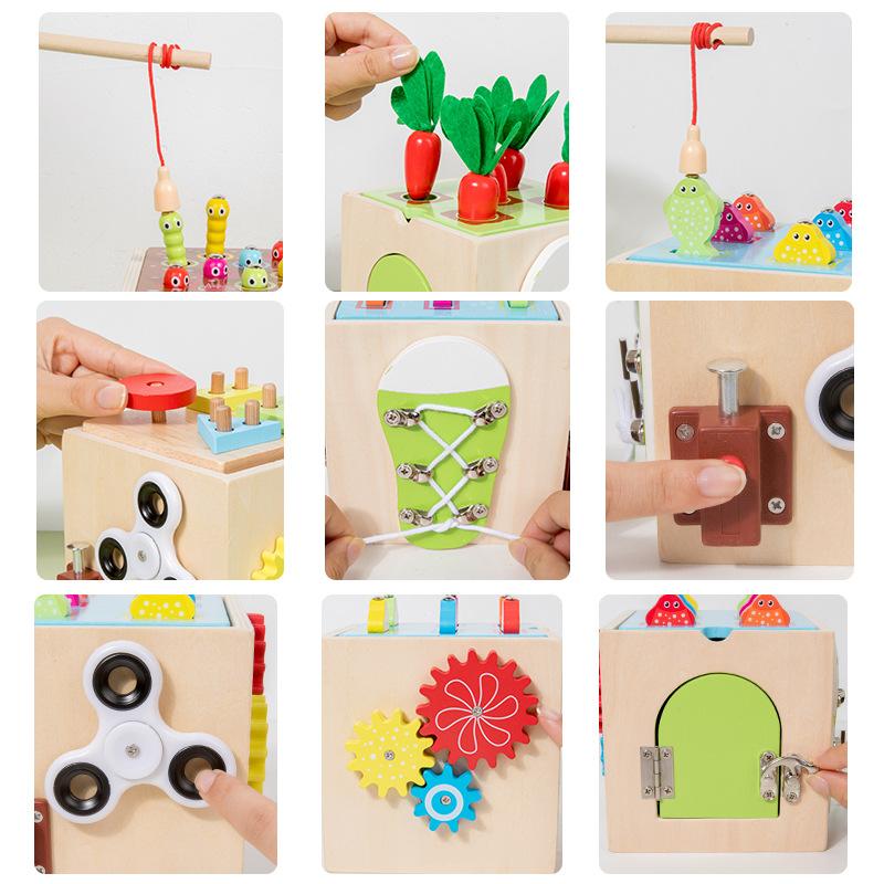 Wooden Children's Toys Paired To Catch Insects Fishing Pull Radish Set Multi-functional Puzzle