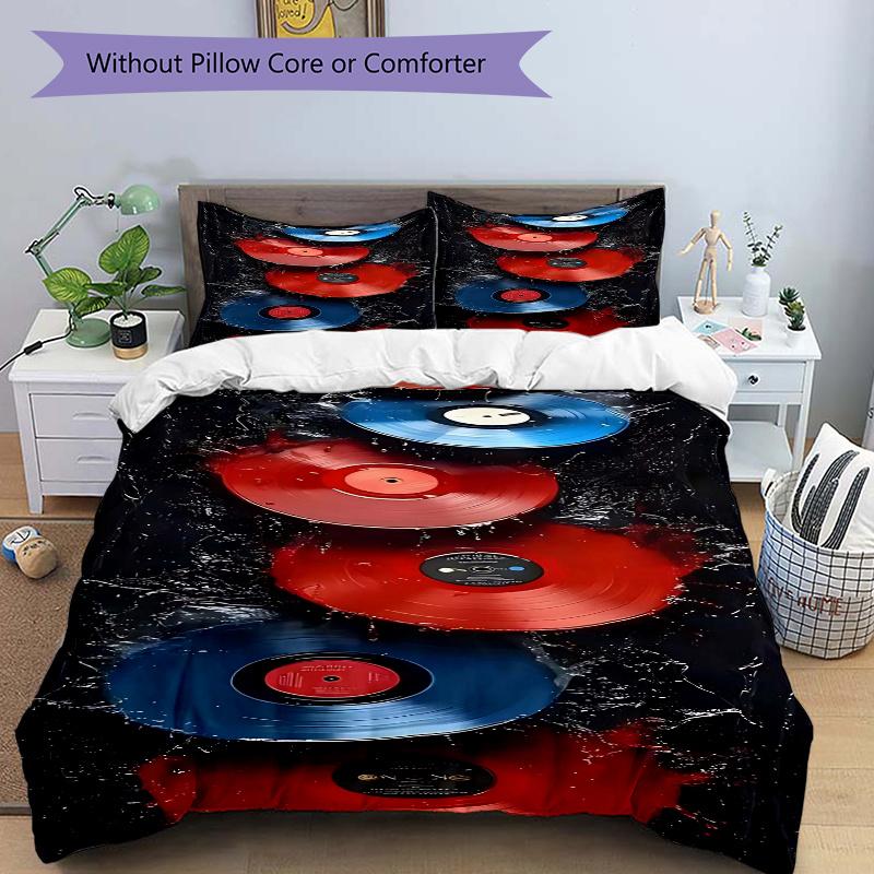 

3pcs Anime Cartoon Design Vinyl Records Floating in Water Decorative Bedding Set - Includes One Quilt Cover and Two Pillowcases (No Core), Bedroom and 135x200cm