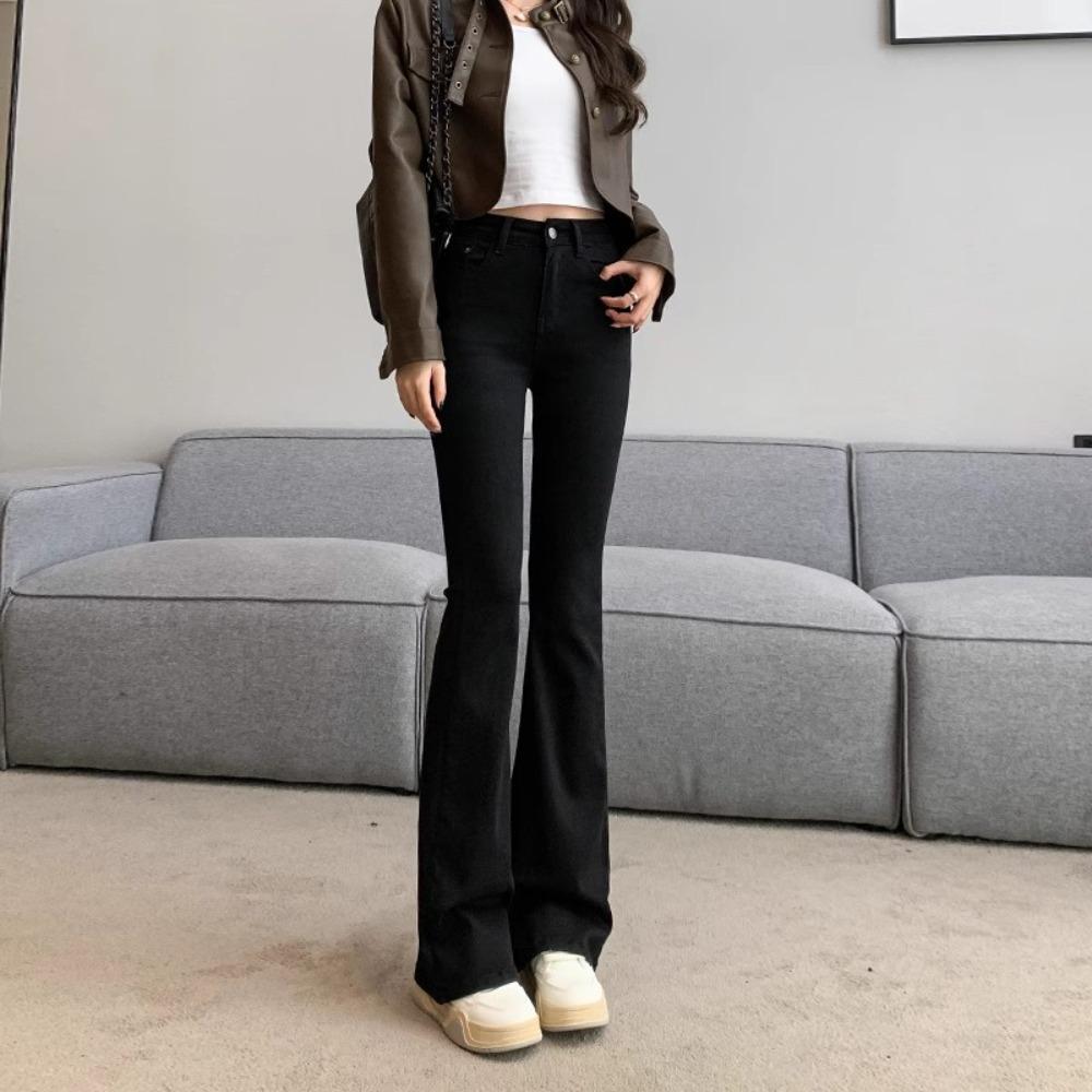 Women's High Waist Stretch Black Flare Jeans Slim Fit Bell Bottom Denim Pants For Spring Fall Casual Street Daily Wear