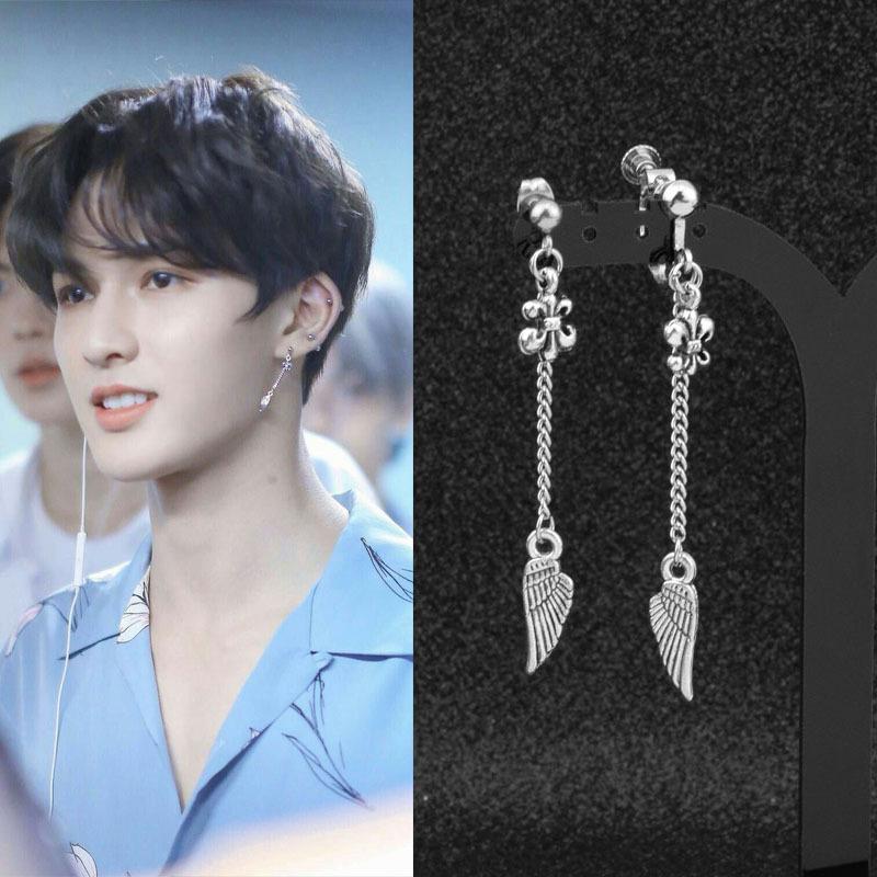 Neutral Style Stainless Steel Earrings Personalized Tassel Wing Earrings Earring Accessories Men and Women Pierced Ear Clips
