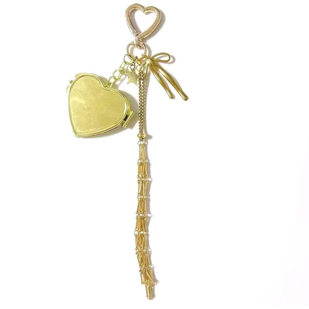 with Mirror Metal Mesh Bag Key Chain Mini Lipstick Cover Key Ring Universal