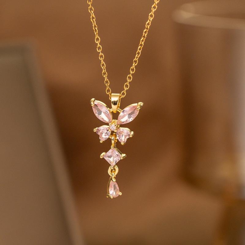 Elegant Rhinestone Butterfly Pendant Necklace - Light Luxury Zircon Clavicle Chain