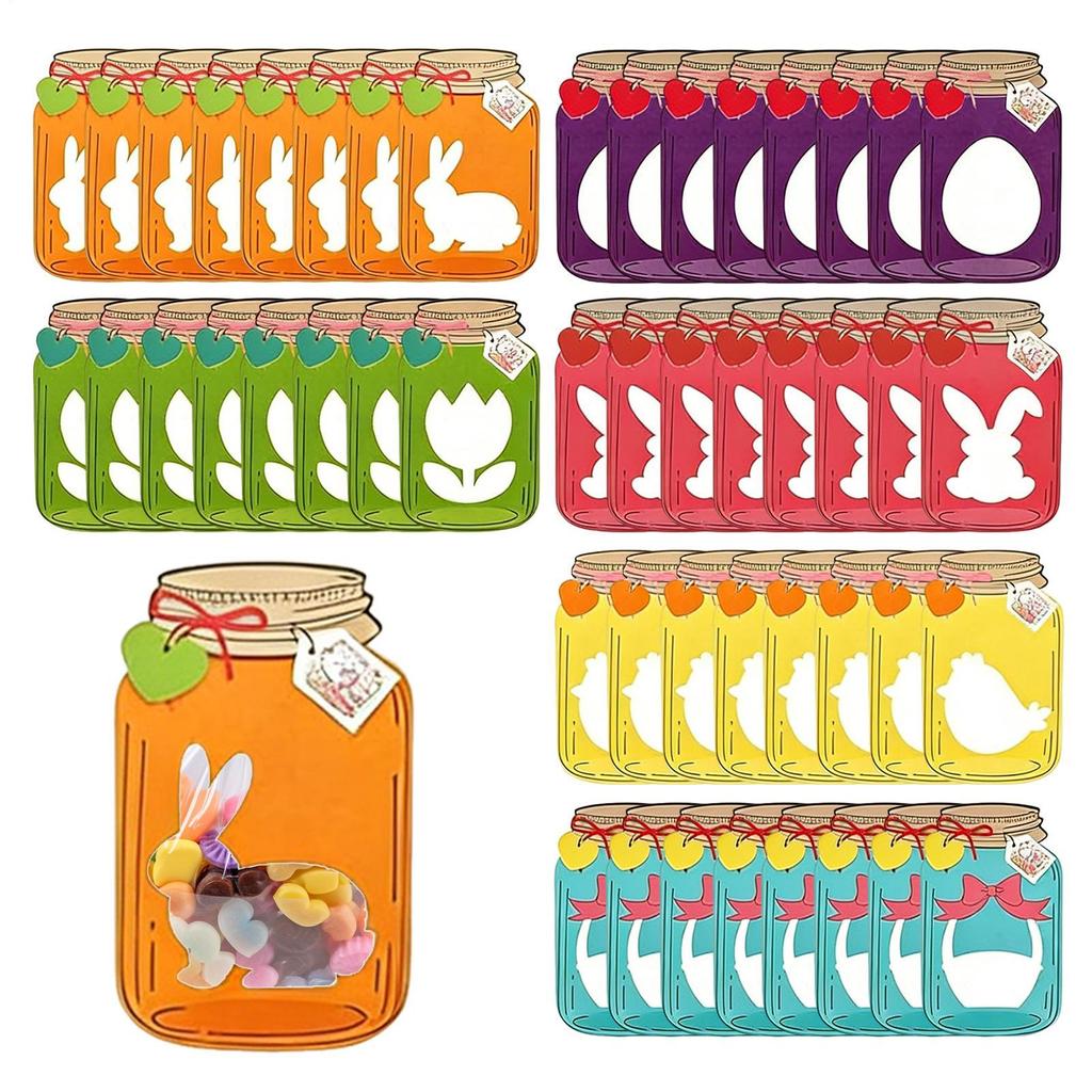 48pcs Easter Candy Jar Greeting Cards Fillable Candy Jar Decoration Container Easter Ma-son Jar Card Birthday Exchange Gift Card