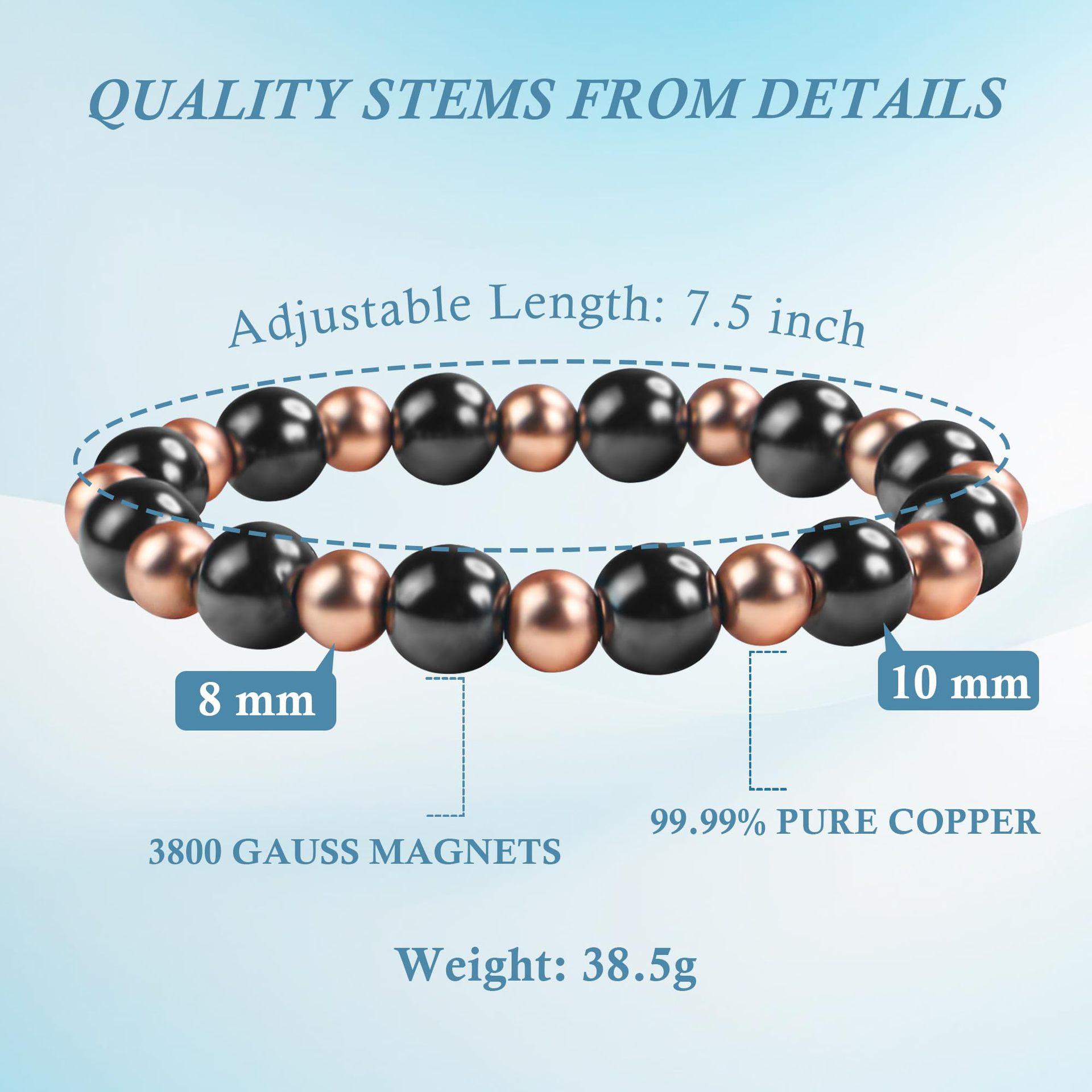Black magnet bracelet Thanksgiving gift copper bead magnet beaded elastic rope 6mm women copper bead black magnet bracelet