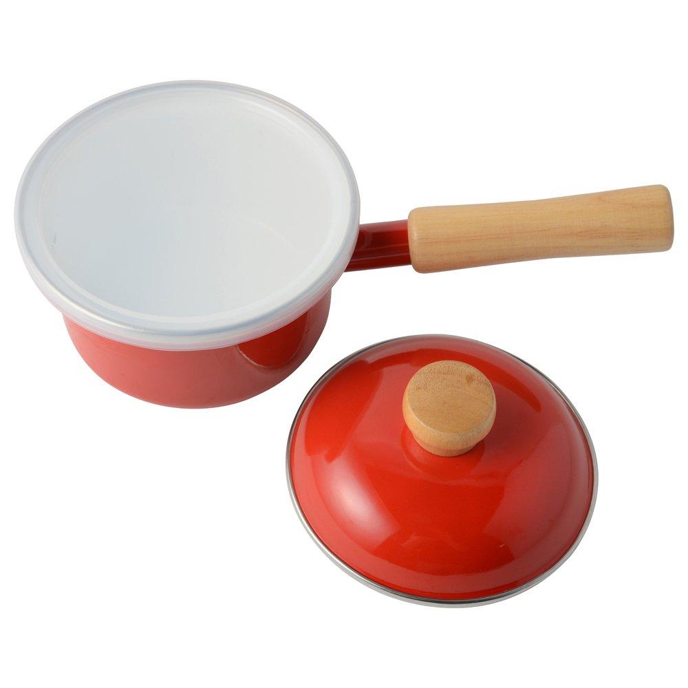 Fuji Enamel Induction Cooking Compatible Mini Saucepan, 12cm, with Polyester Lid, Enamel Saucepan, C-12S, Red