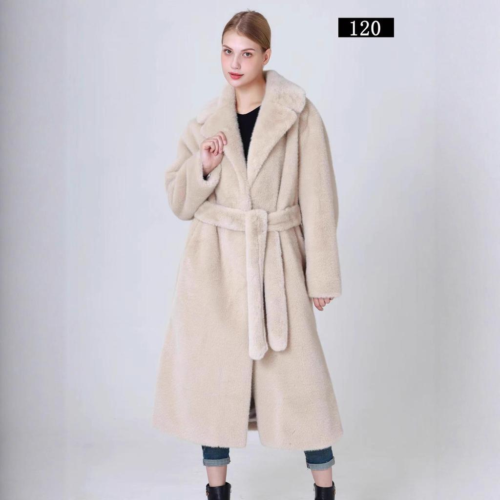 Europäische & Amerikanische Damenmode Kunstfell Winter Langmantel