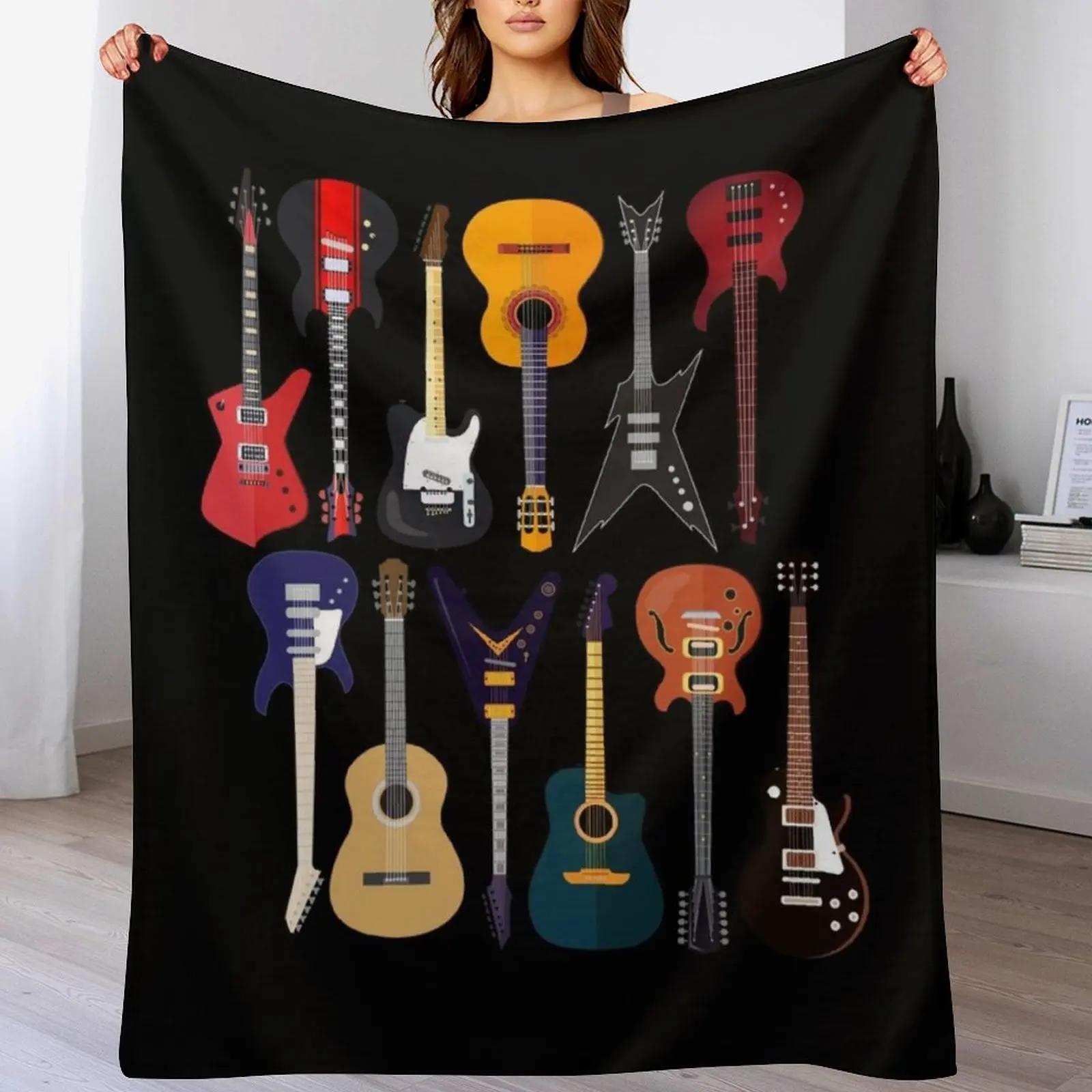 

Musician Different Types Of Guitar Throw Blanket Wrinkle Resistant Lightweight Blanket 102x76cm(40x30in)
