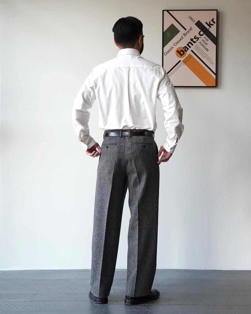 Bancheu Herringbone Tweed Wool Trousers - Grey