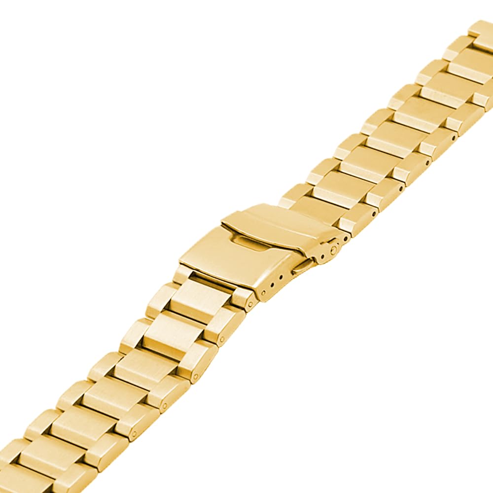[Kai Tian] 20mm Stainless Steel Watch Band, Gold Quick-Release 3-Row Design, Unisex Watch Band